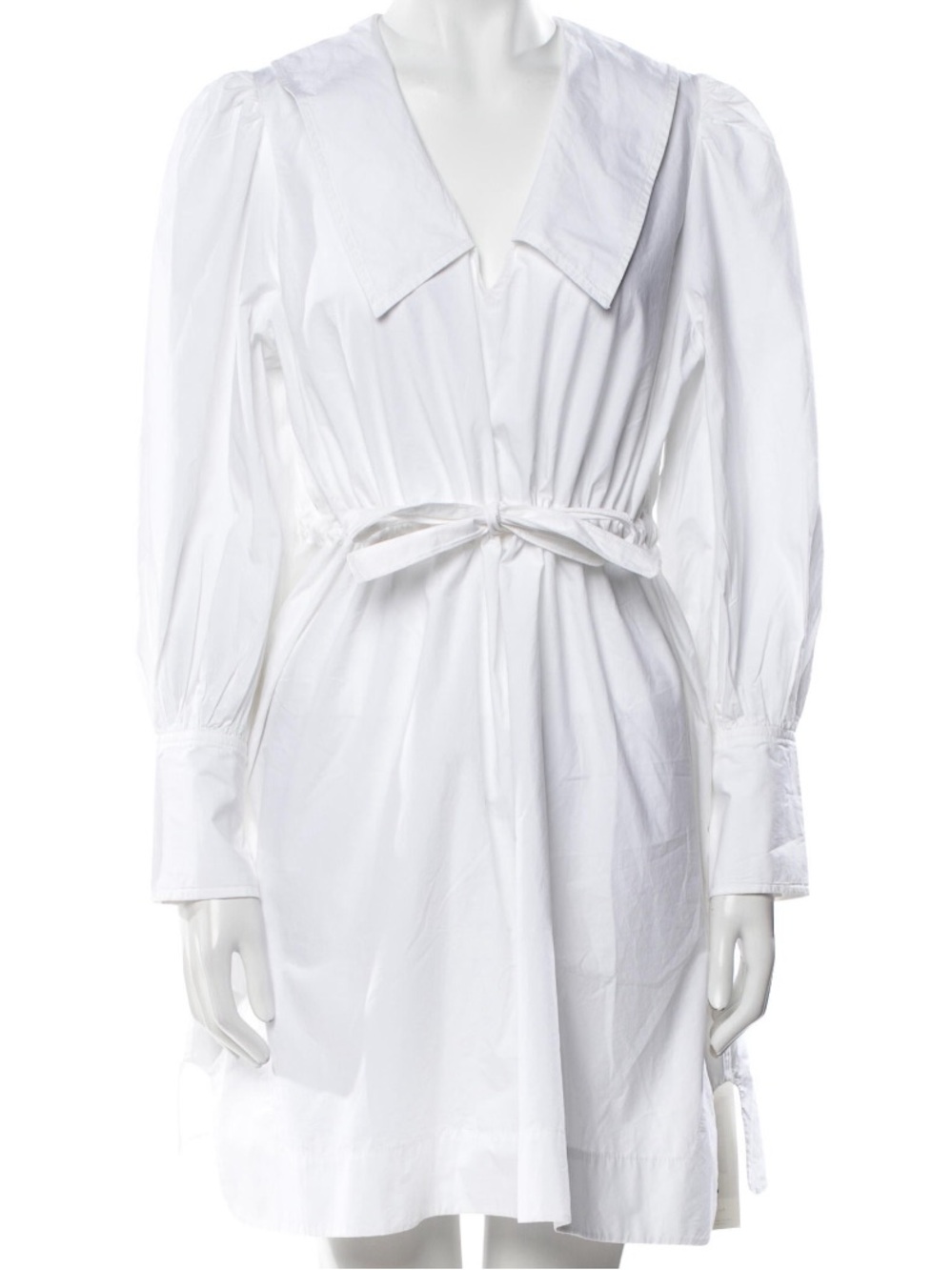 White Long Sleeve Tie-Waist Shirt Dress